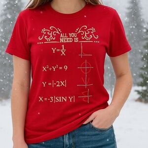 “All You Need Is Love” Math Equation Red Graphic T-Shirt Size L Women’s
